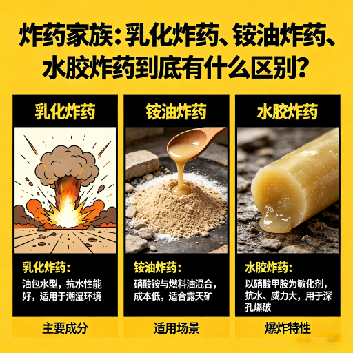 右玉炸药家族：乳化炸药、铵油炸药、水胶炸药到底有什么区别？
